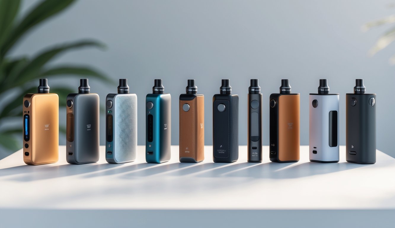 Beberapa mod vape murah untuk pemula tersusun rapi di atas permukaan putih.