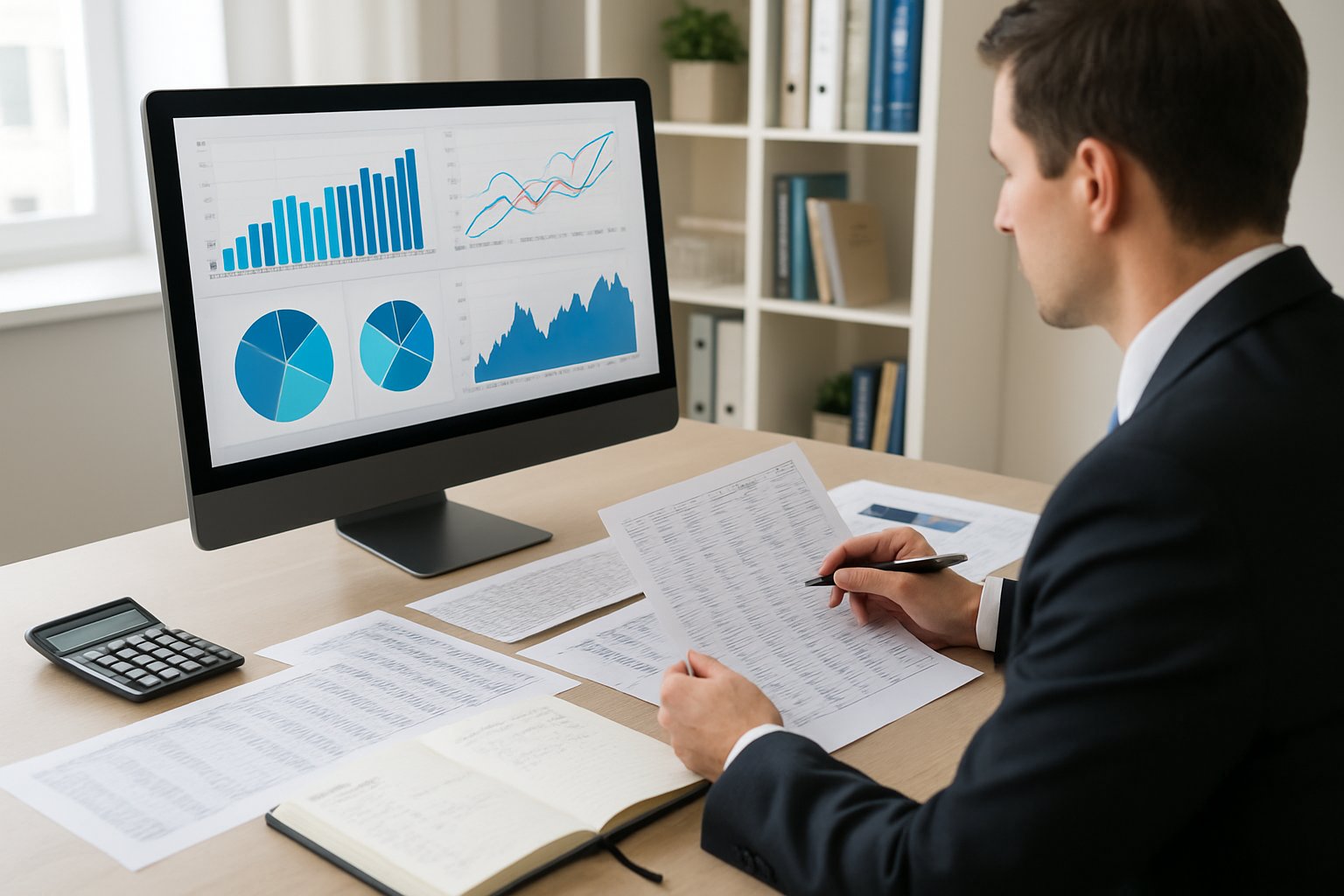 SDE vs EBITDA: Key Metrics for Business Valuation and Profitability 3 A business professional analyzing financial charts and documents in a modern office workspace.