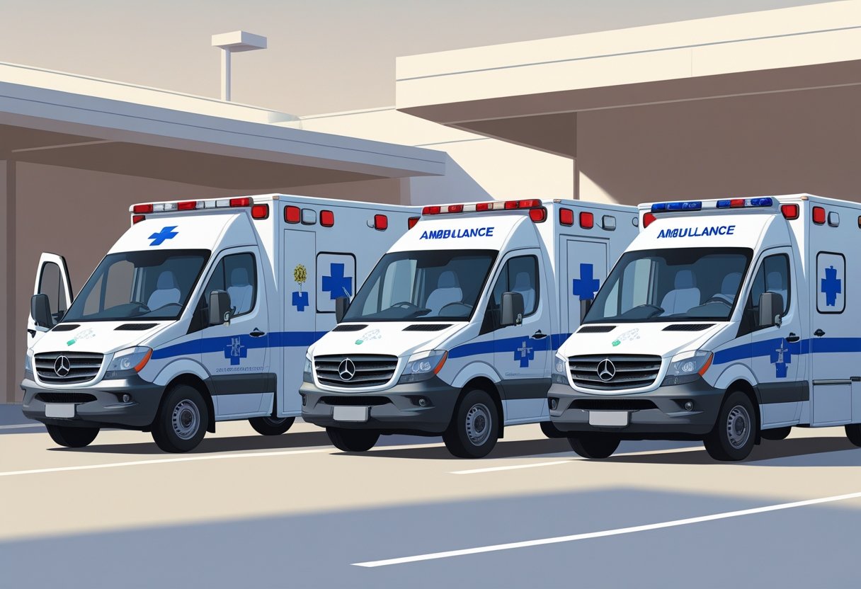 Tem Como Alugar Uma Ambulância Guia Completo de Opções e Procedimentos Três tipos diferentes de ambulâncias alinhadas em um ambiente claro, mostrando equipamentos médicos visíveis e prontos para aluguel.