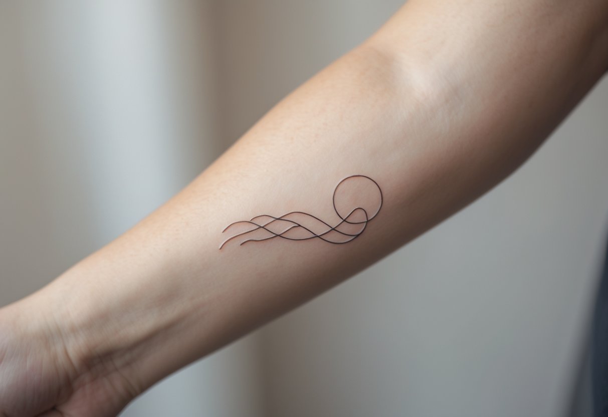 Close-up of a person's forearm with a small, delicate tattoo symbolizing anxiety.