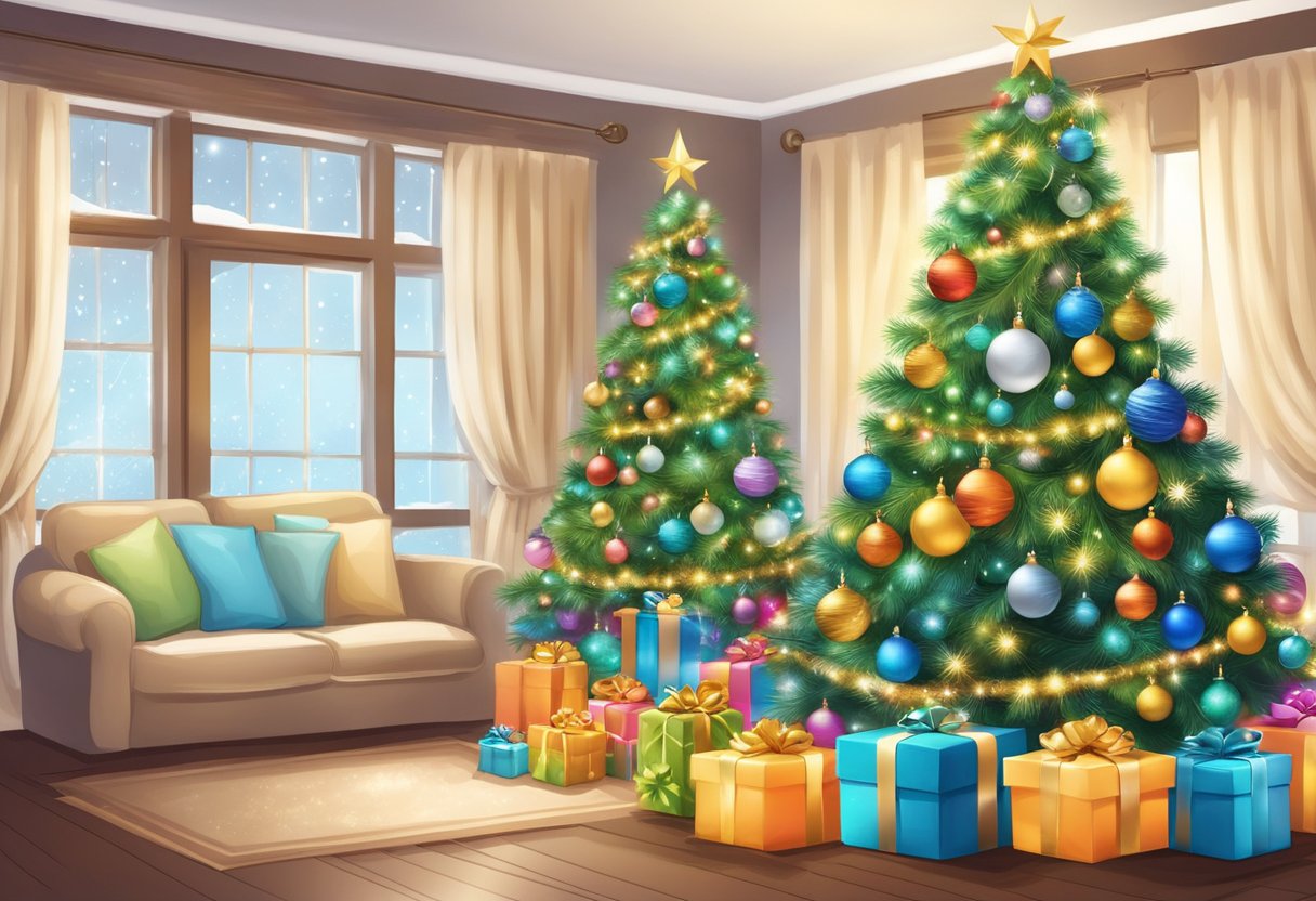 Christmas trees with presents inside house