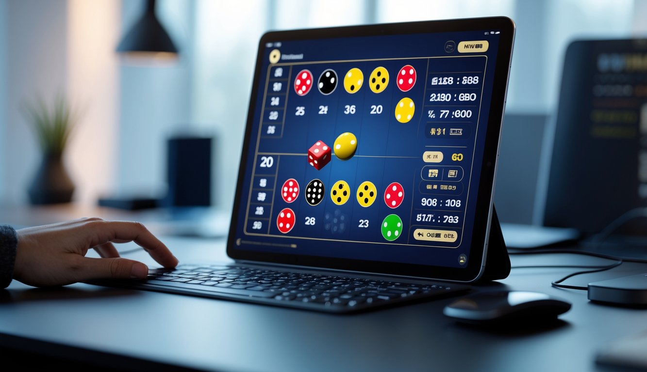 Tampilan meja permainan Sicbo online lengkap di layar komputer dengan dadu dan opsi taruhan yang jelas.