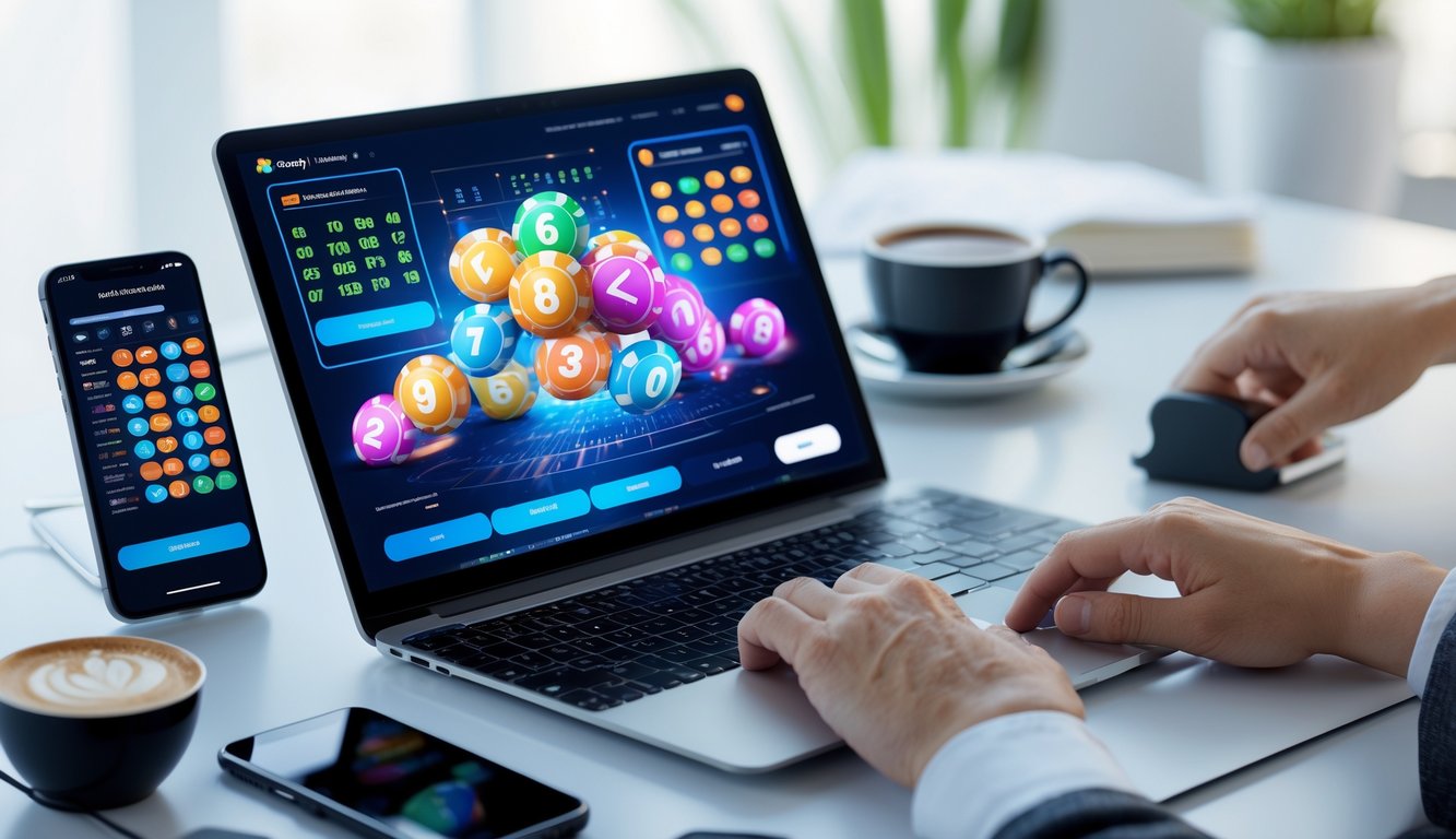 Seseorang menggunakan laptop dan ponsel untuk mengakses situs togel online resmi di meja kerja yang rapi.