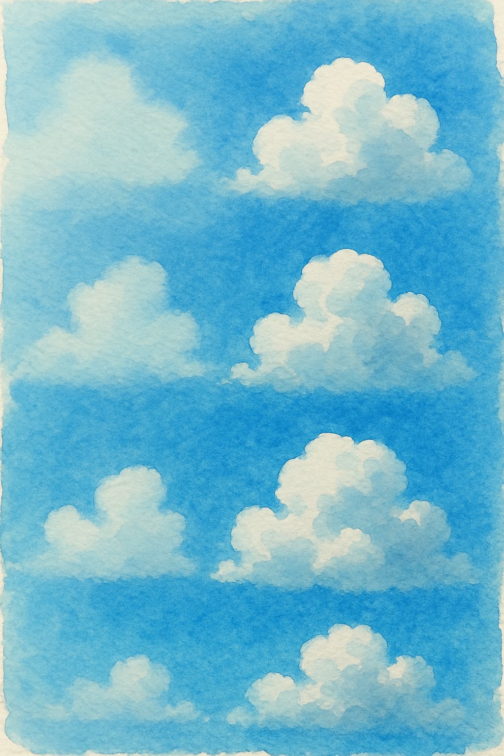 A bright sky with fluffy clouds in different stages of formation.