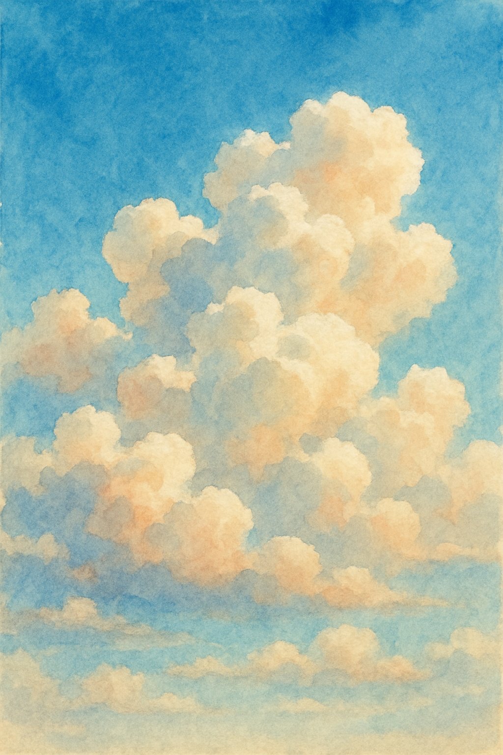 A sky filled with various clouds against a blue background.