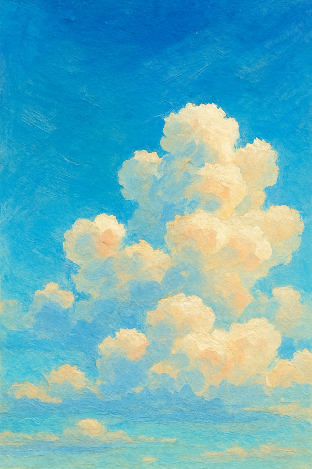 A bright sky filled with fluffy white clouds.