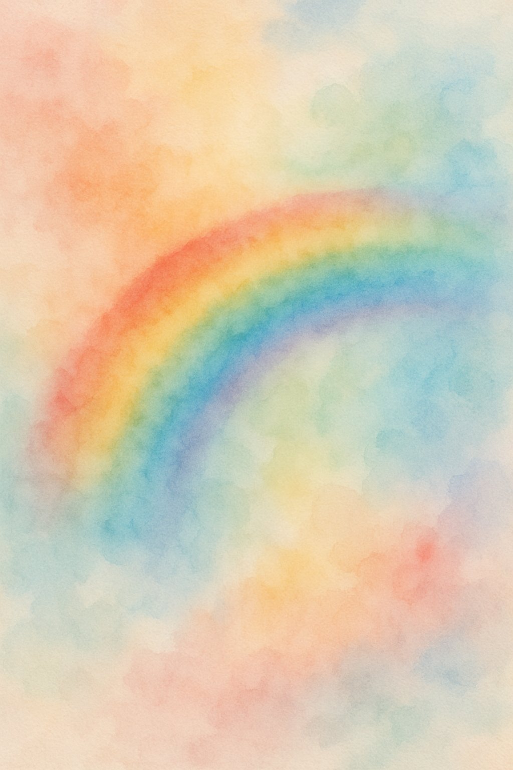 A colorful abstract watercolor painting with soft pastel rainbow colors blending smoothly together in a cloud-like pattern.