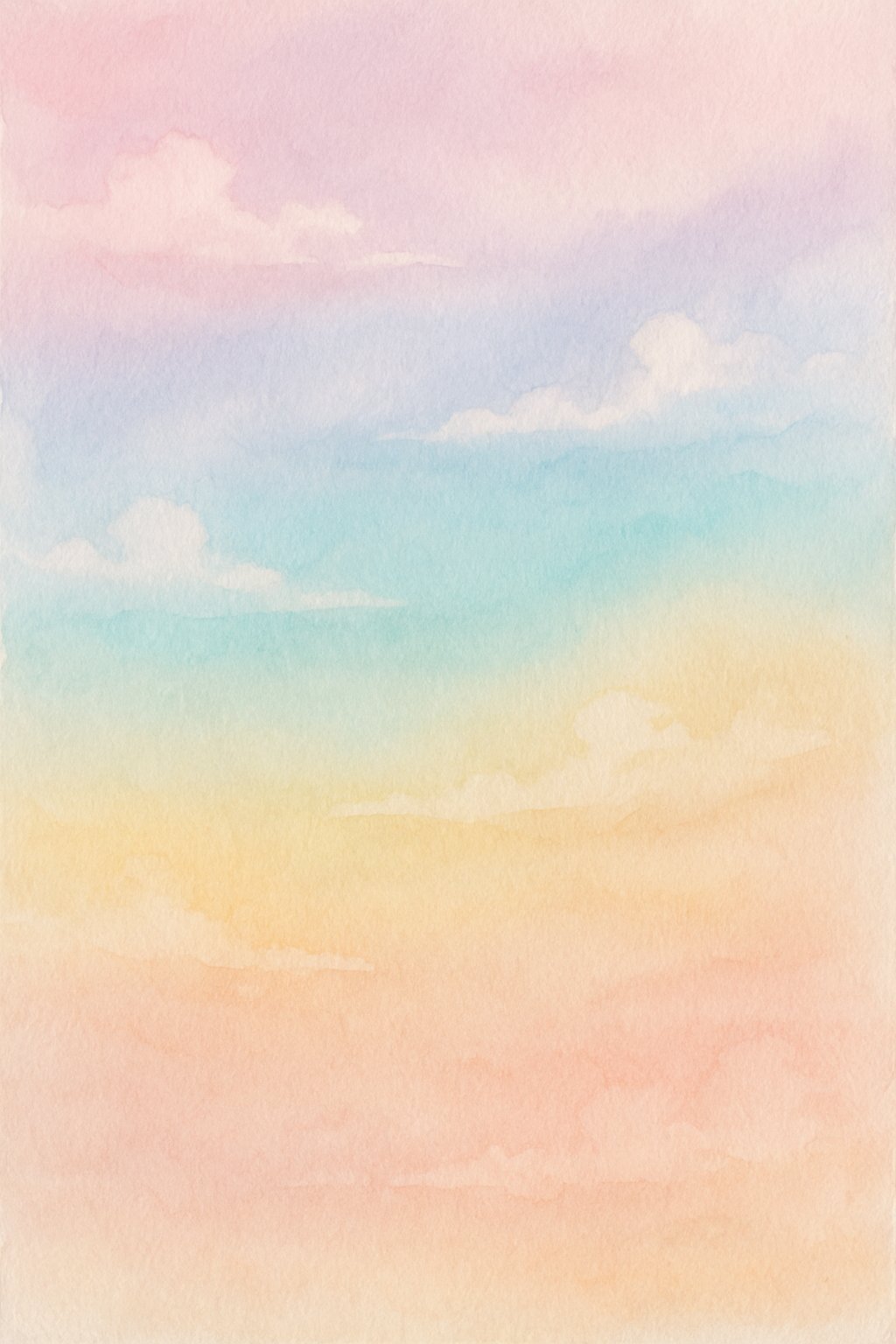 A pastel rainbow gradient with soft clouds on a textured background.