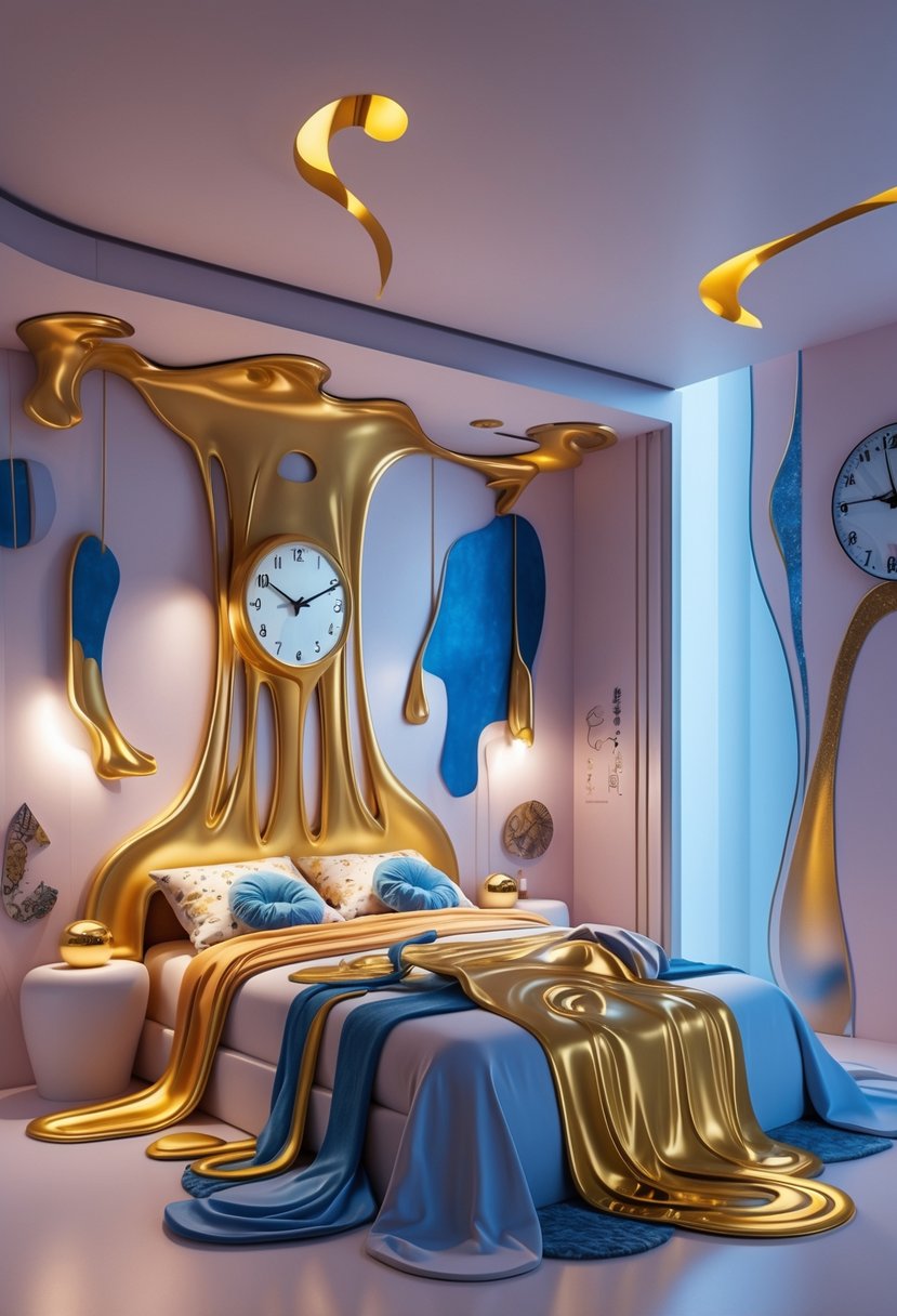 Surreal Bedroom Styling Ideas: 22 Creative Ways to Transform Your Space 20 A bedroom with a bed, unique furniture, and surreal decorative elements creating a dreamlike atmosphere.