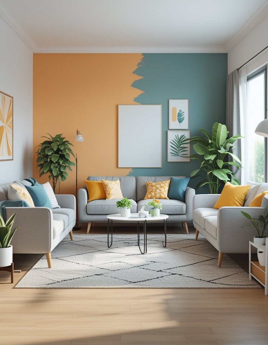 A living room with walls painted in an unappealing color that clashes with the furniture and décor.