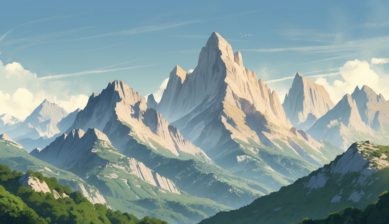 Ilustracija hrvatskih planina poredanih po visini, prikazuje niz planinskih vrhova s prirodnim okolišem.