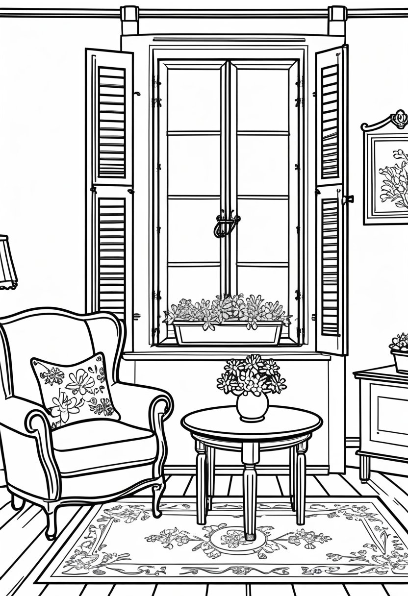 30 Interior Designs Coloring Pages for Creative and Relaxing Home Decor ...