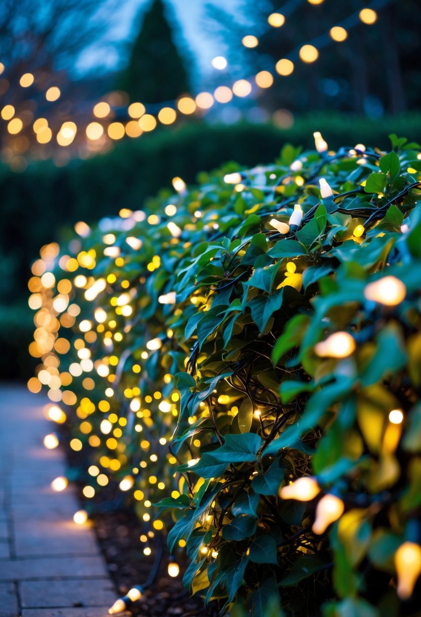 Christmas Lights Outside Ideas 2025: 22 Brilliant Ways To Brighten Your Home 5 Bushes outdoors covered with glowing Christmas net lights at dusk.