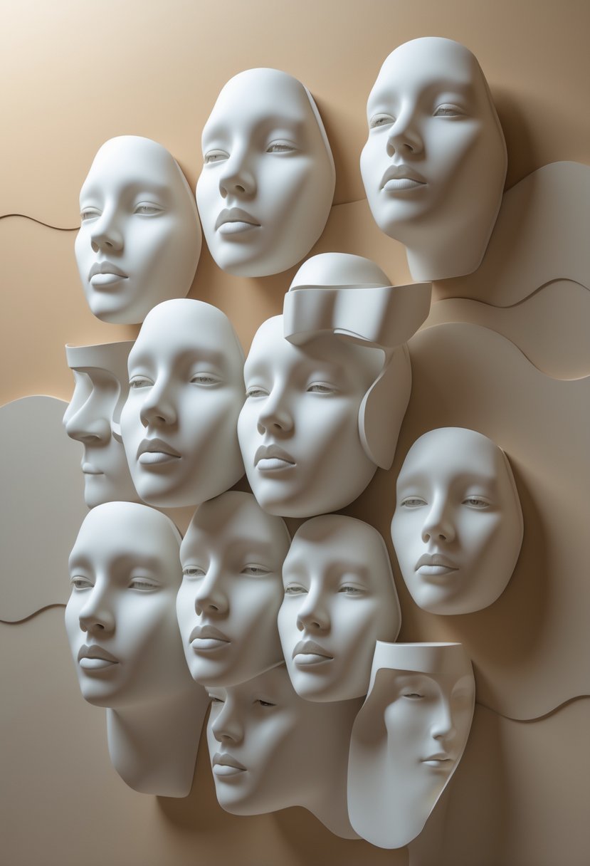 Modern Surrealism Statement Wall Art Ideas: 22 Creative Ways to Transform Your Space 5 A canvas showing several floating human faces with varied expressions against a soft, muted background.