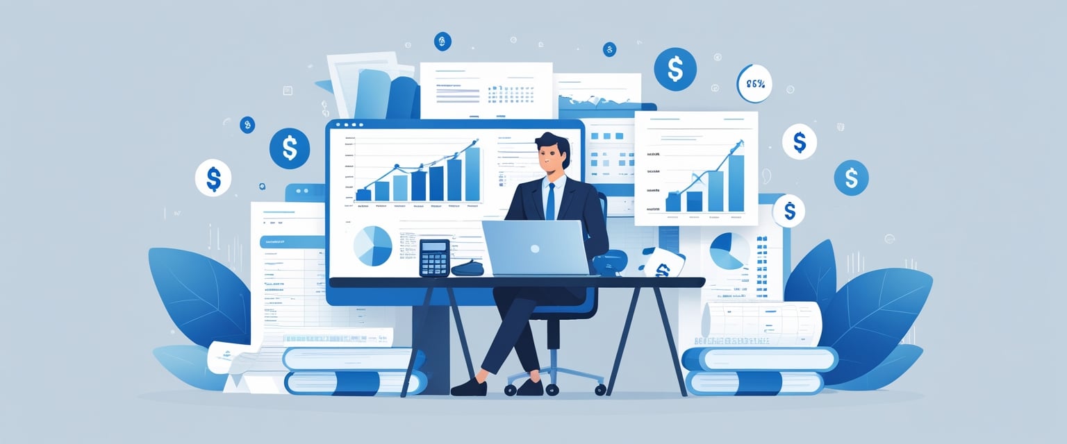 Pessoa trabalhando em escritório com laptop, calculadora e documentos relacionados a cálculos de impostos PIS e COFINS.