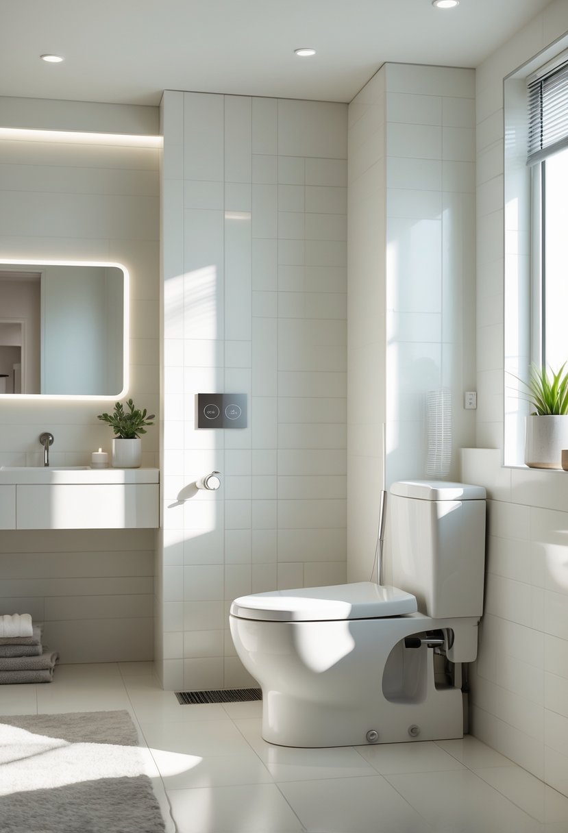 Bathroom Makeover Ideas 2026: 22 Stylish Updates for a Fresh Look 21 A bright bathroom with a newly installed dual-flush toilet and modern fixtures.