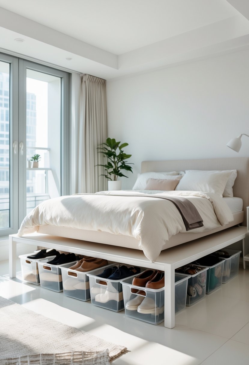 Apartment Makeover Ideas 2026: 22 Stylish Ways To Refresh Your Space 13 A tidy apartment bedroom with clear storage bins neatly organized under the bed, filled with clothes and household items.