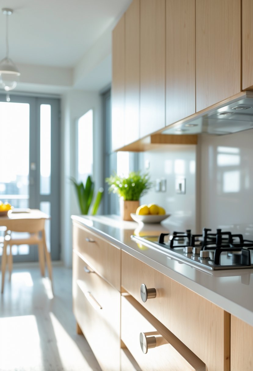 Apartment Makeover Ideas 2026: 22 Stylish Ways To Refresh Your Space 20 Close-up of modern knobs on light wooden kitchen cabinets in a bright apartment kitchen.