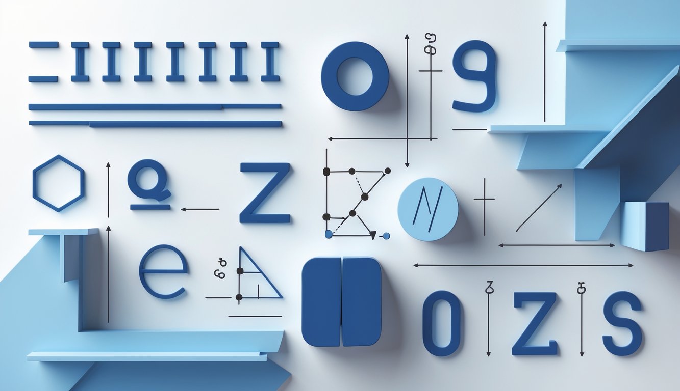 Ilustracija matematičkih simbola i oznaka koji predstavljaju skupove brojeva na čistoj pozadini.