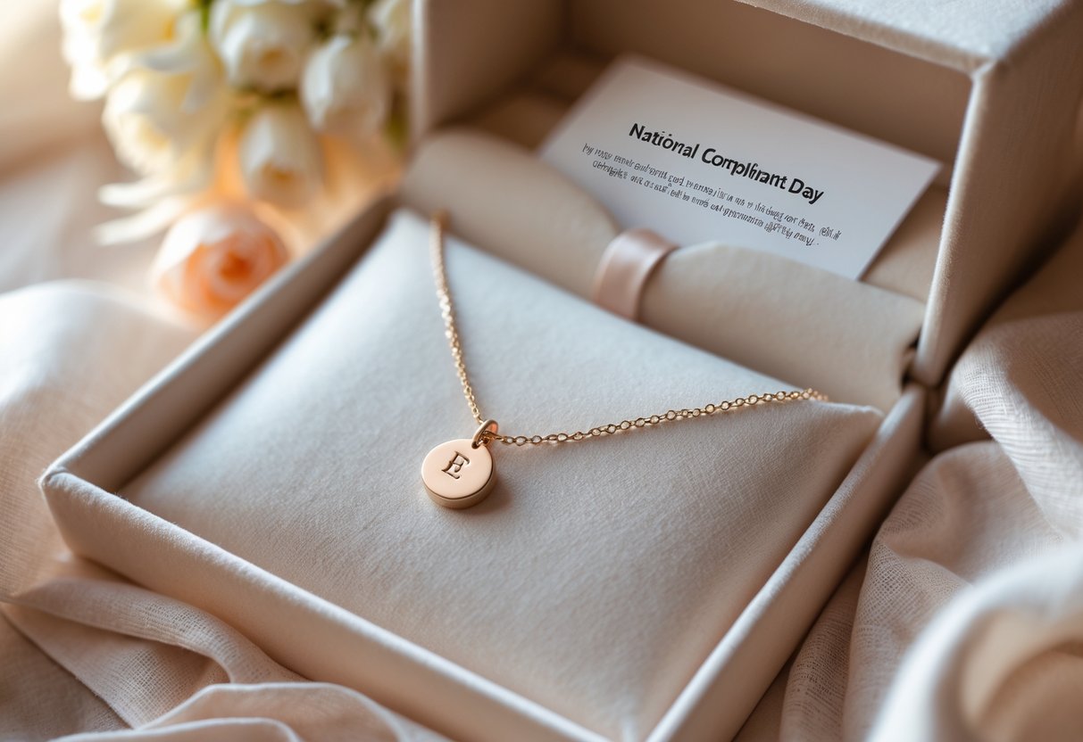 An initial necklace displayed on a velvet jewelry tray next to a folded message card, set in a warm and softly lit environment.