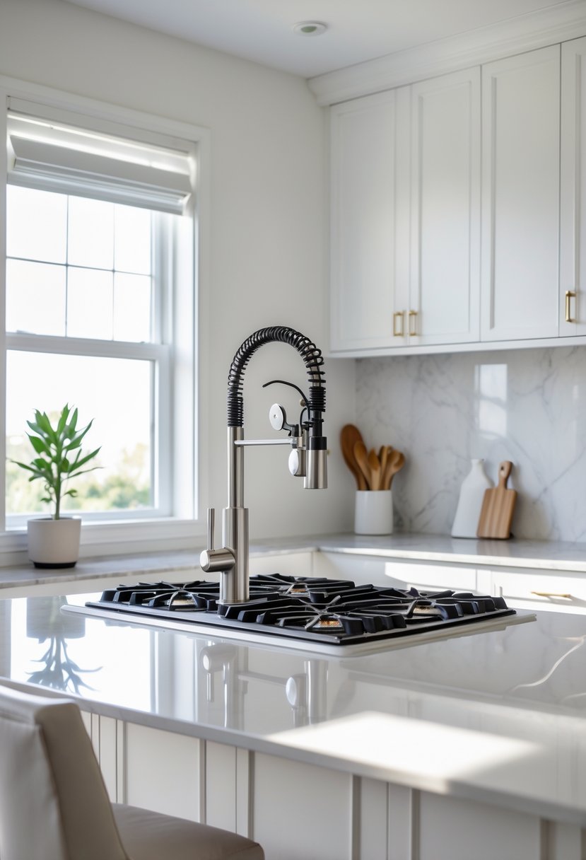 Kitchen Makeover Ideas 2026: 22 Inspiring Ways To Refresh Your Space 15 A modern kitchen with a pot filler faucet installed above the stove and clean white cabinets.