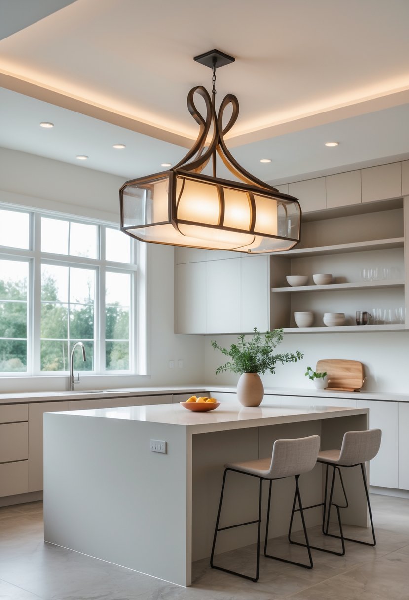 Kitchen Makeover Ideas 2026: 22 Inspiring Ways To Refresh Your Space 18 A kitchen island with a large pendant light hanging above it in a bright, modern kitchen.