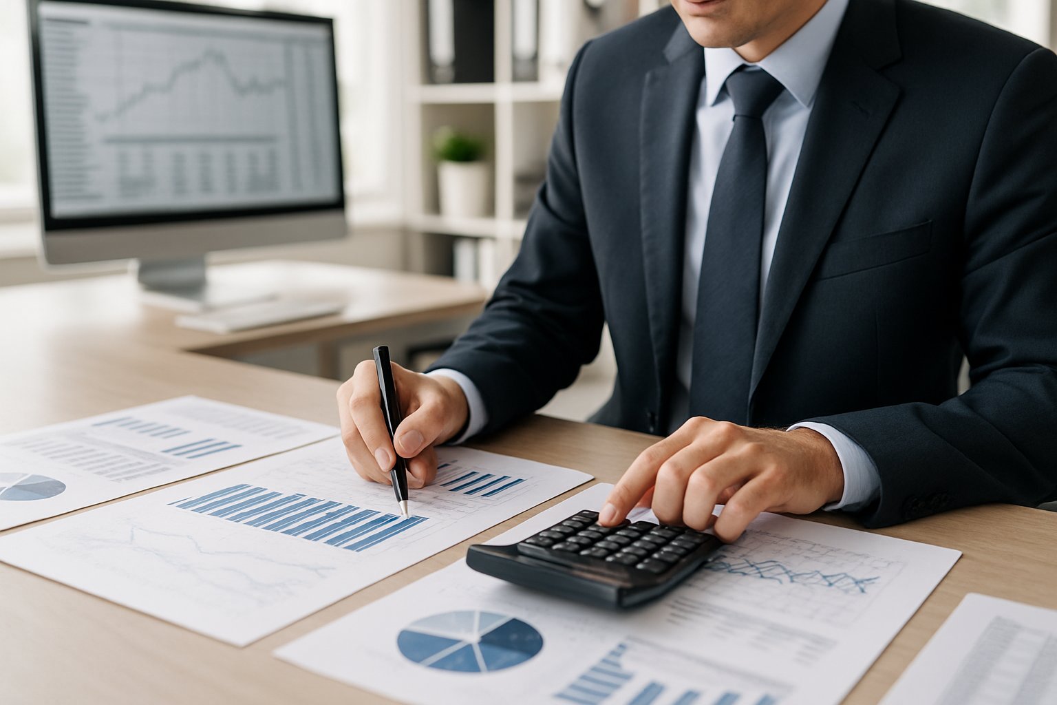 Quality of Earnings Report: Key Insights for Buyers and Sellers 2 A financial analyst reviewing detailed financial documents and charts at an office desk.