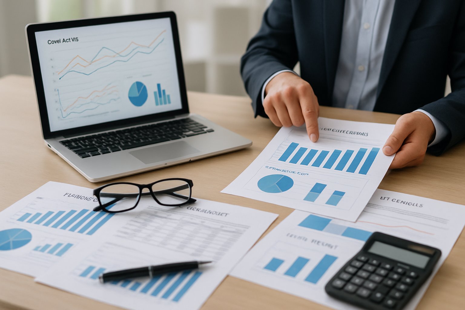 Cost of Goods Sold vs Expense: Key Differences & Accounting Impact 2 A business professional reviewing financial documents and charts on a desk with a laptop, calculator, and pen.