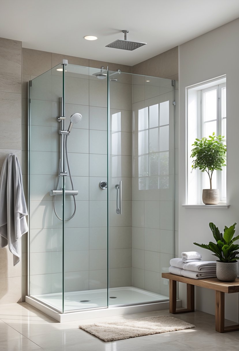 Shower Makeover Ideas 2026: 22 Stylish Upgrades for a Modern Bathroom 3 A modern bathroom with a clear frameless glass shower enclosure, chrome fixtures, and natural light.