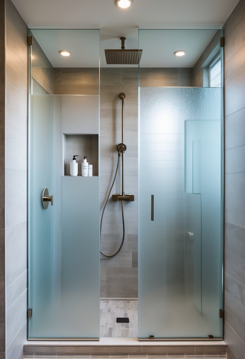 Shower Makeover Ideas 2026: 22 Stylish Upgrades for a Modern Bathroom 21 A modern bathroom with a shower enclosed by frosted glass panels and contemporary fixtures.