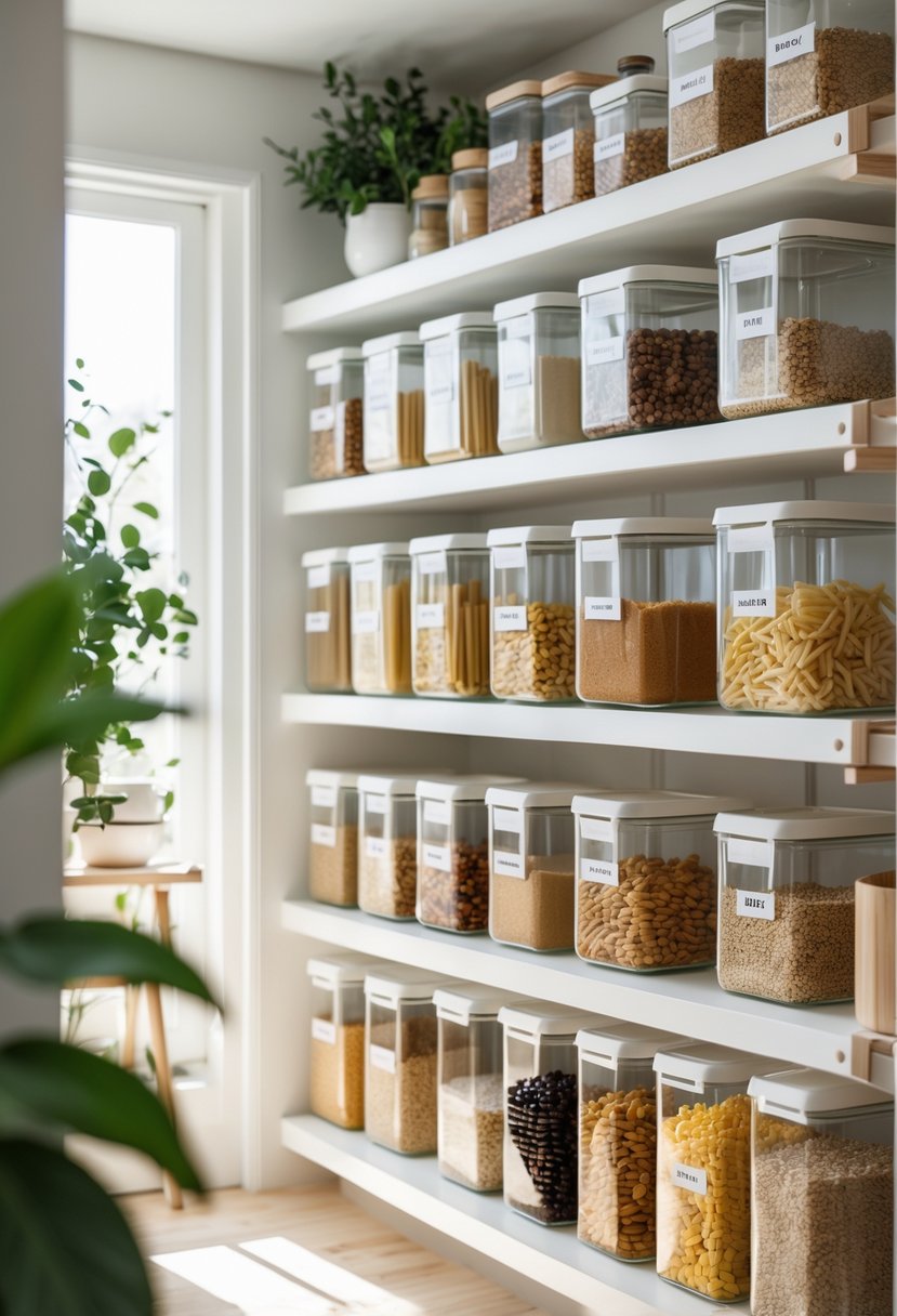 Pantry Makeover Ideas 2026: 22 Smart Ways To Refresh Your Storage Space 4 A well-organized pantry with clear airtight containers filled with dry goods neatly arranged on shelves.