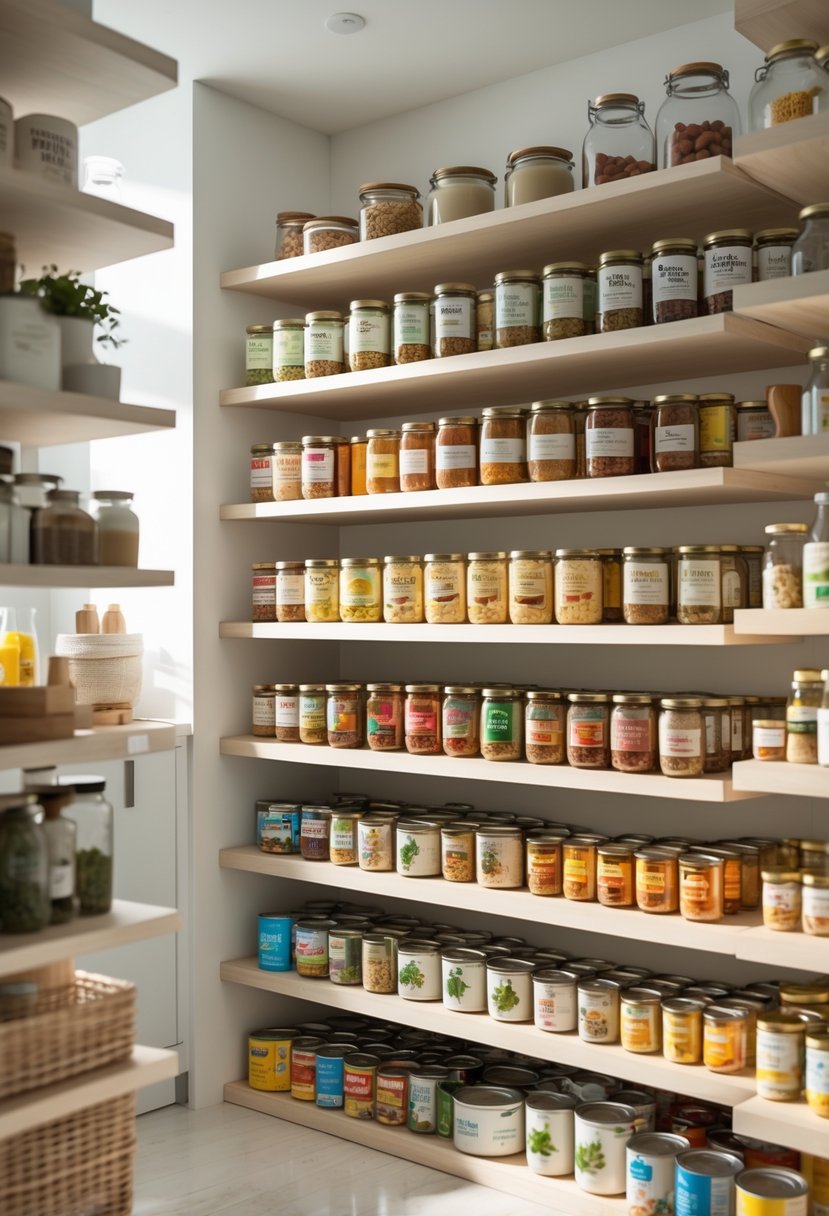 Pantry Makeover Ideas 2026: 22 Smart Ways To Refresh Your Storage Space 8 A pantry with tiered shelf organizers neatly holding various canned goods and other organized items.