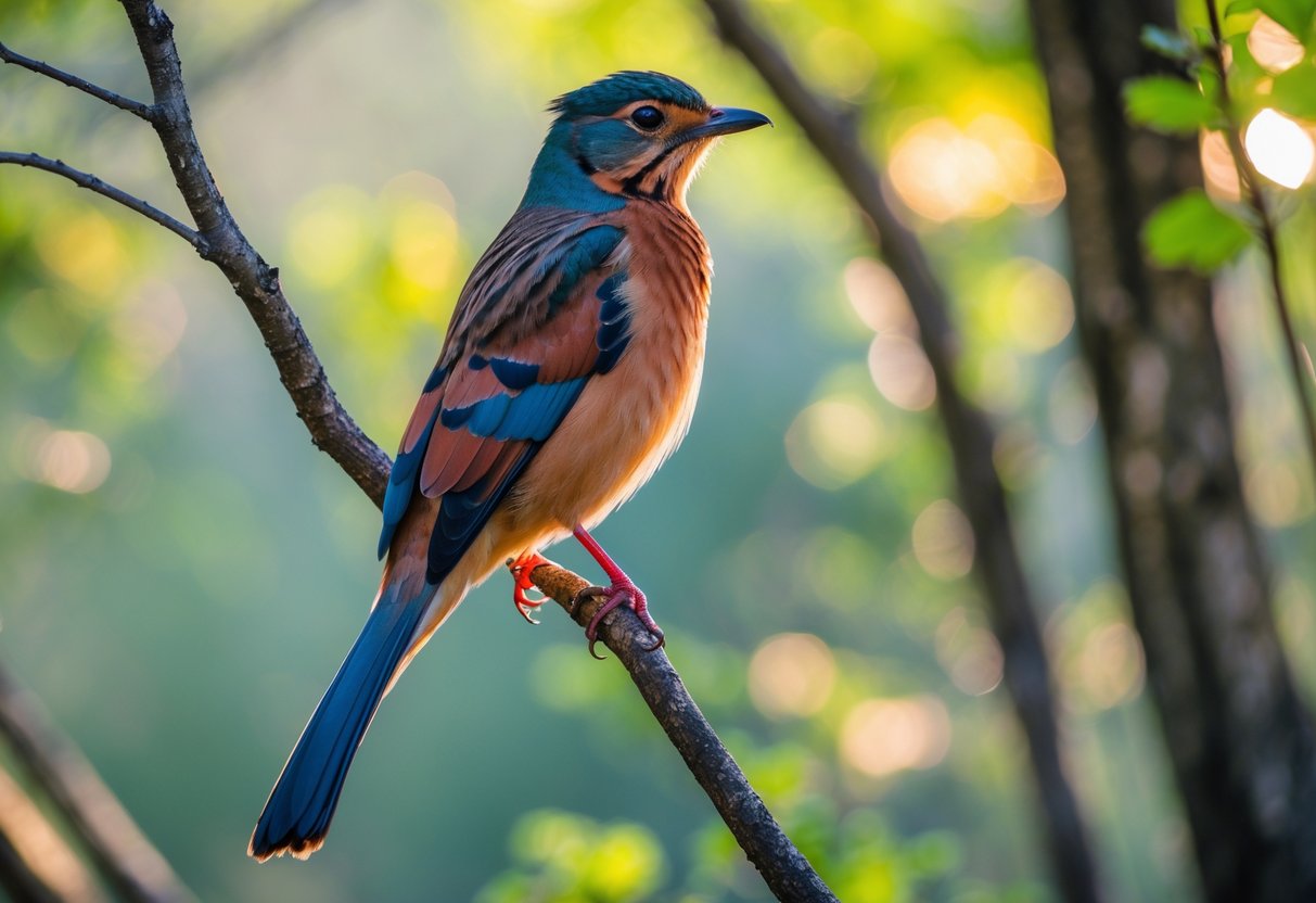 A bird perched on a tree branch with green foliage in the background.