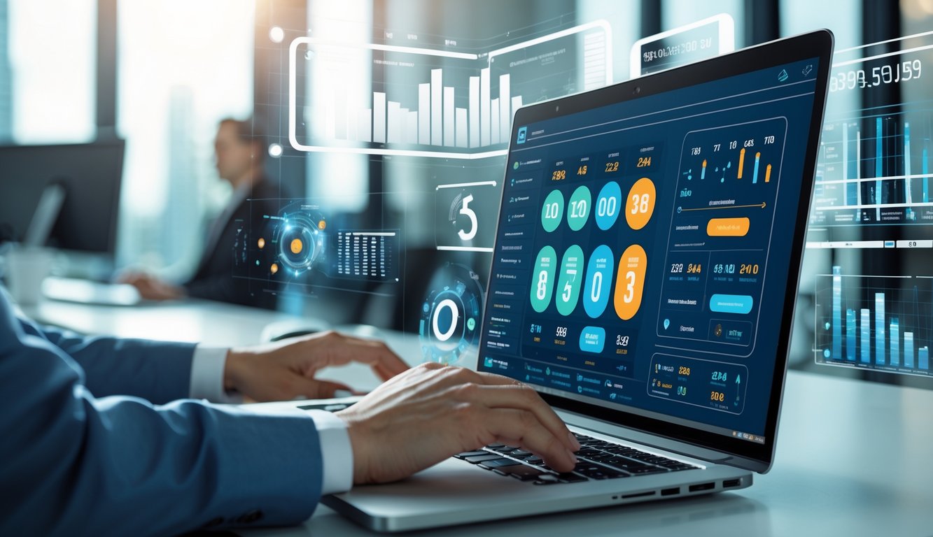 Seseorang menggunakan komputer dengan tampilan platform togel online yang lengkap dan akurat di lingkungan kantor yang rapi.