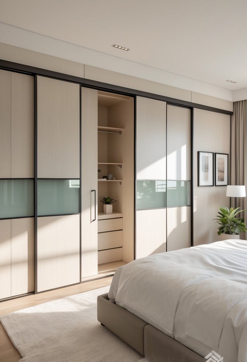Master Bedroom Ideas 2026: 22 Stylish Designs for a Modern Retreat 23 A spacious master bedroom with built-in wardrobes featuring sliding doors, a large bed, and natural light coming through windows.