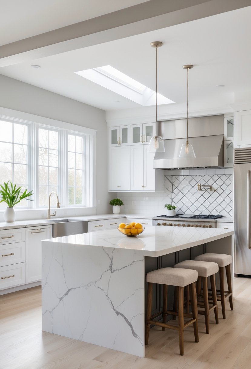 Modern Kitchen Ideas 2026: 21 Stylish Designs for Contemporary Homes 10 A large kitchen island with seating surrounded by modern kitchen appliances and cabinetry in a bright, spacious kitchen.