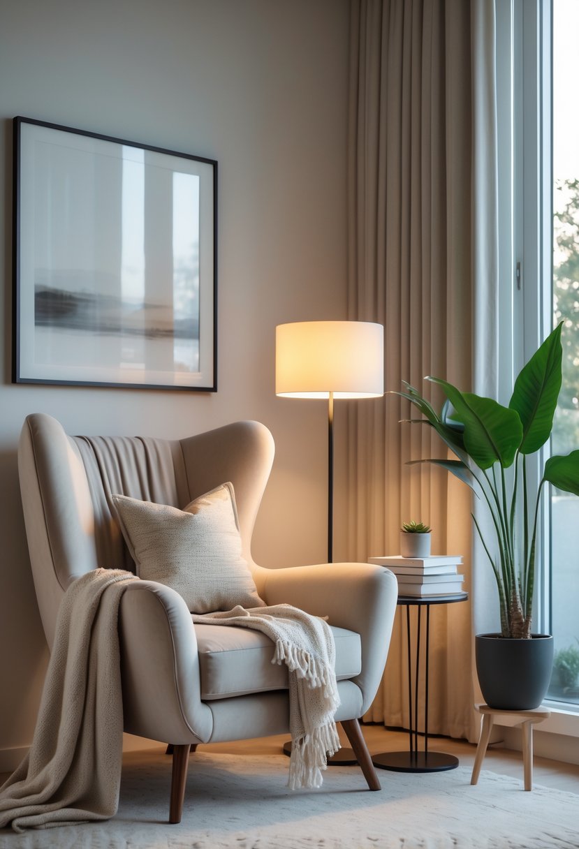 Bedroom Ideas 2026: 22 Stylish Ways To Refresh Your Space 9 A cozy armchair with a lamp in a bedroom reading nook, with a side table, books, and a plant nearby.