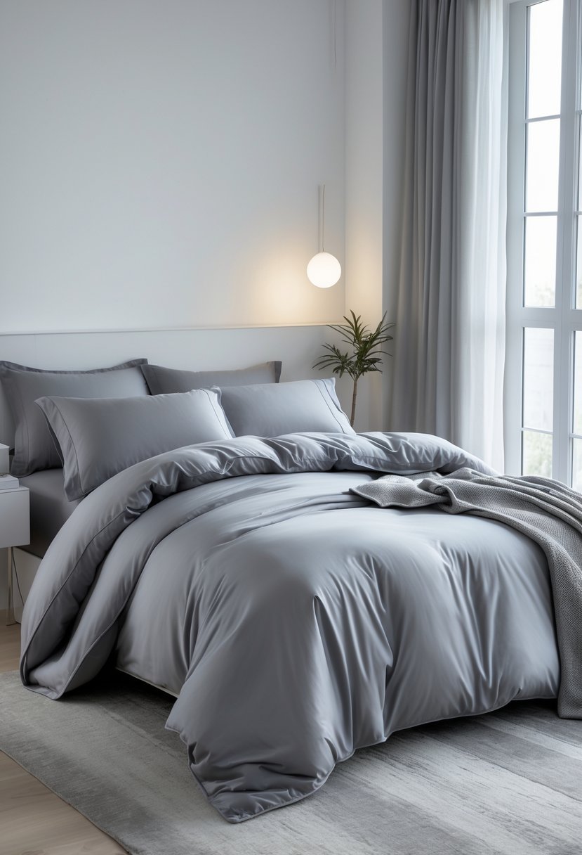 Bedroom Ideas 2026: 22 Stylish Ways To Refresh Your Space 18 A neatly made bed with gray monochromatic bedding in a bright bedroom with a nightstand and window.