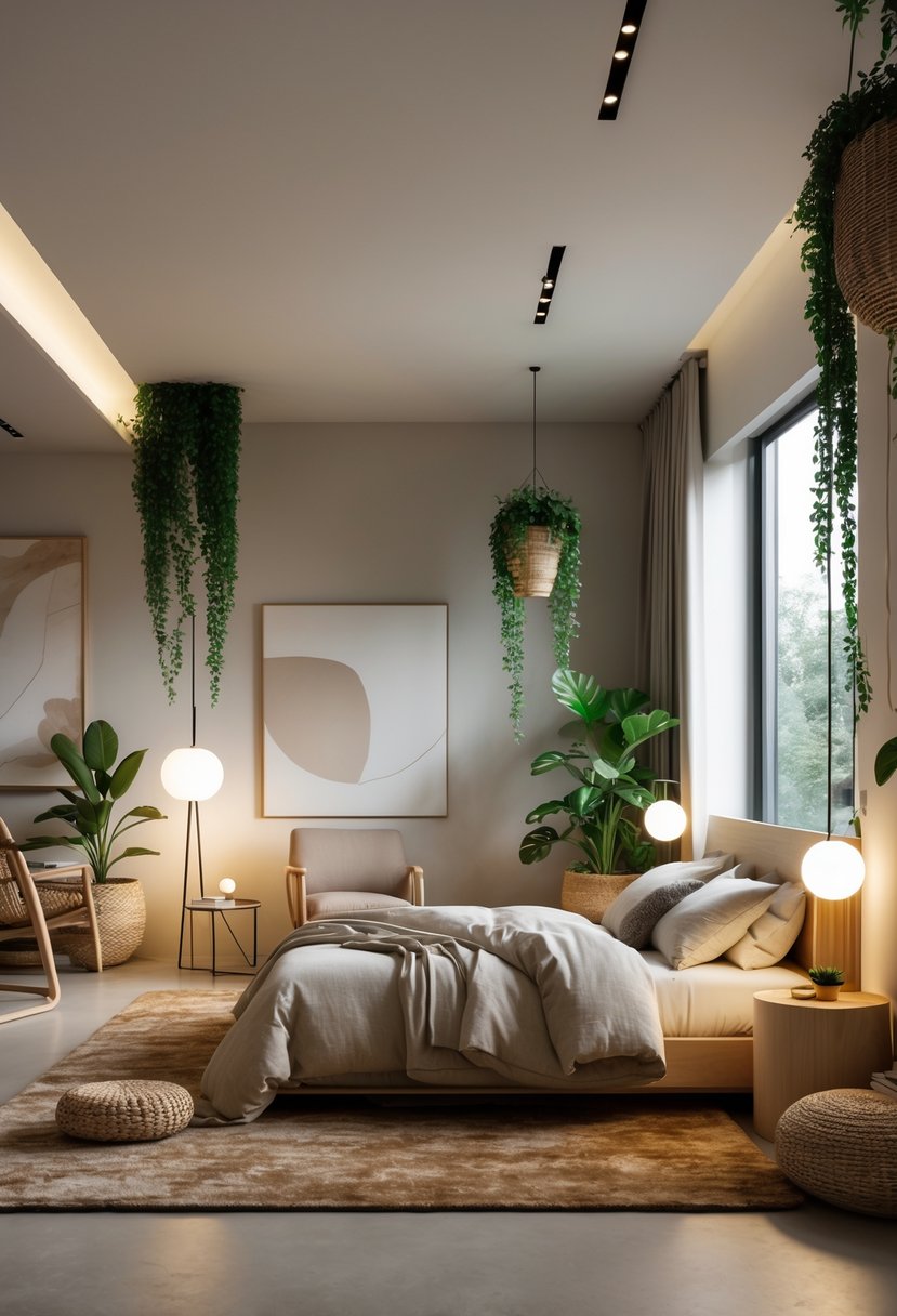 Bedroom Ideas 2026: 22 Stylish Ways To Refresh Your Space 25 A bright and spacious bedroom with a large bed, plants, wooden furniture, and soft lighting.