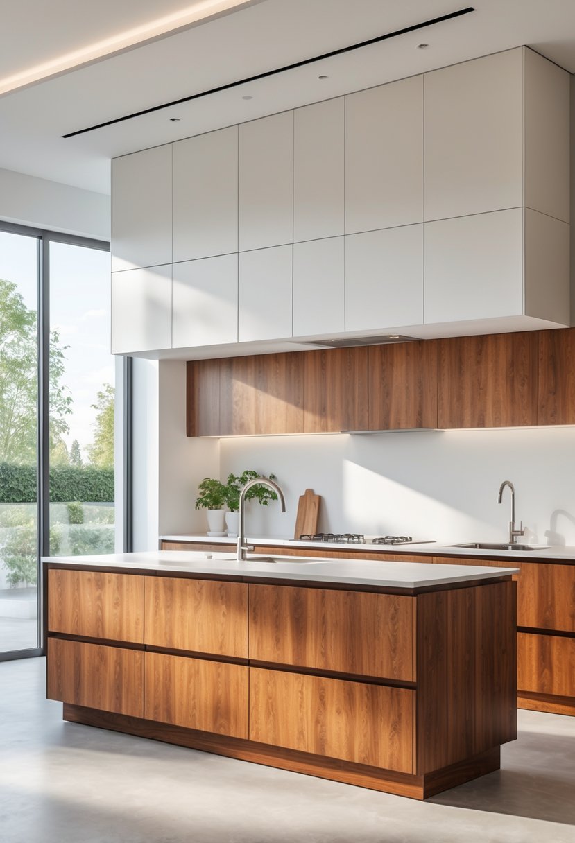 Kitchen Designers Ideas 2026: 23 Expert Concepts for Modern Homes 4 Bright kitchen with white upper cabinets and wood-toned lower cabinets, featuring a central island and stainless steel appliances.