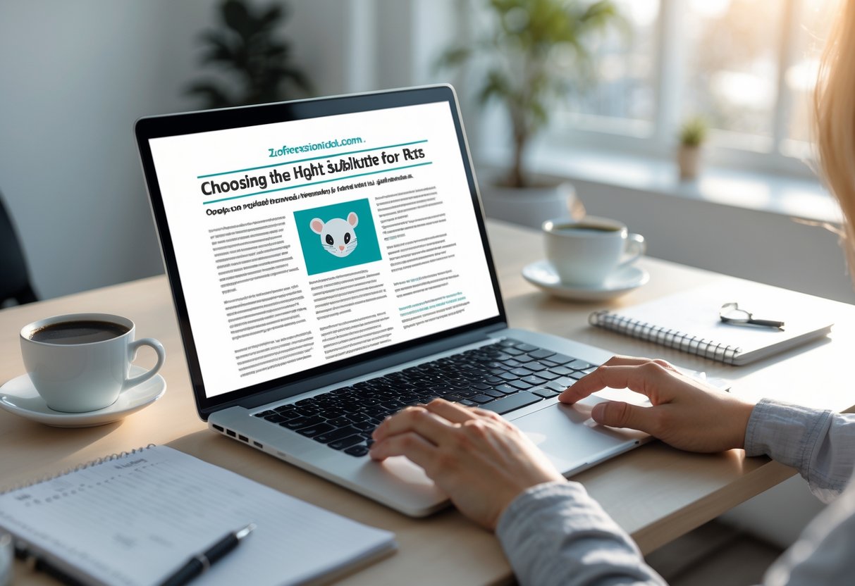 A person typing on a laptop at a clean desk with a notepad and coffee cup nearby, working in a bright room.