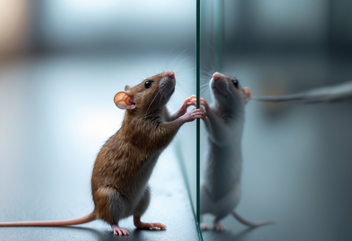 A small brown rat at the base of a smooth vertical surface, unable to climb it.