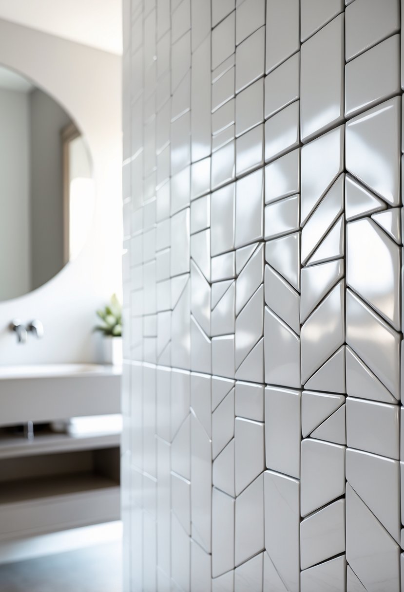 Bathroom Ideas 2026: 22 Stylish Trends for a Modern Upgrade 10 Close-up view of a bathroom wall with white subway tiles arranged in a herringbone pattern.