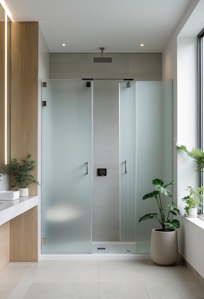 Bathroom Ideas 2026: 22 Stylish Trends for a Modern Upgrade 16 A modern bathroom with a frosted glass shower enclosure, neutral tones, and natural light.