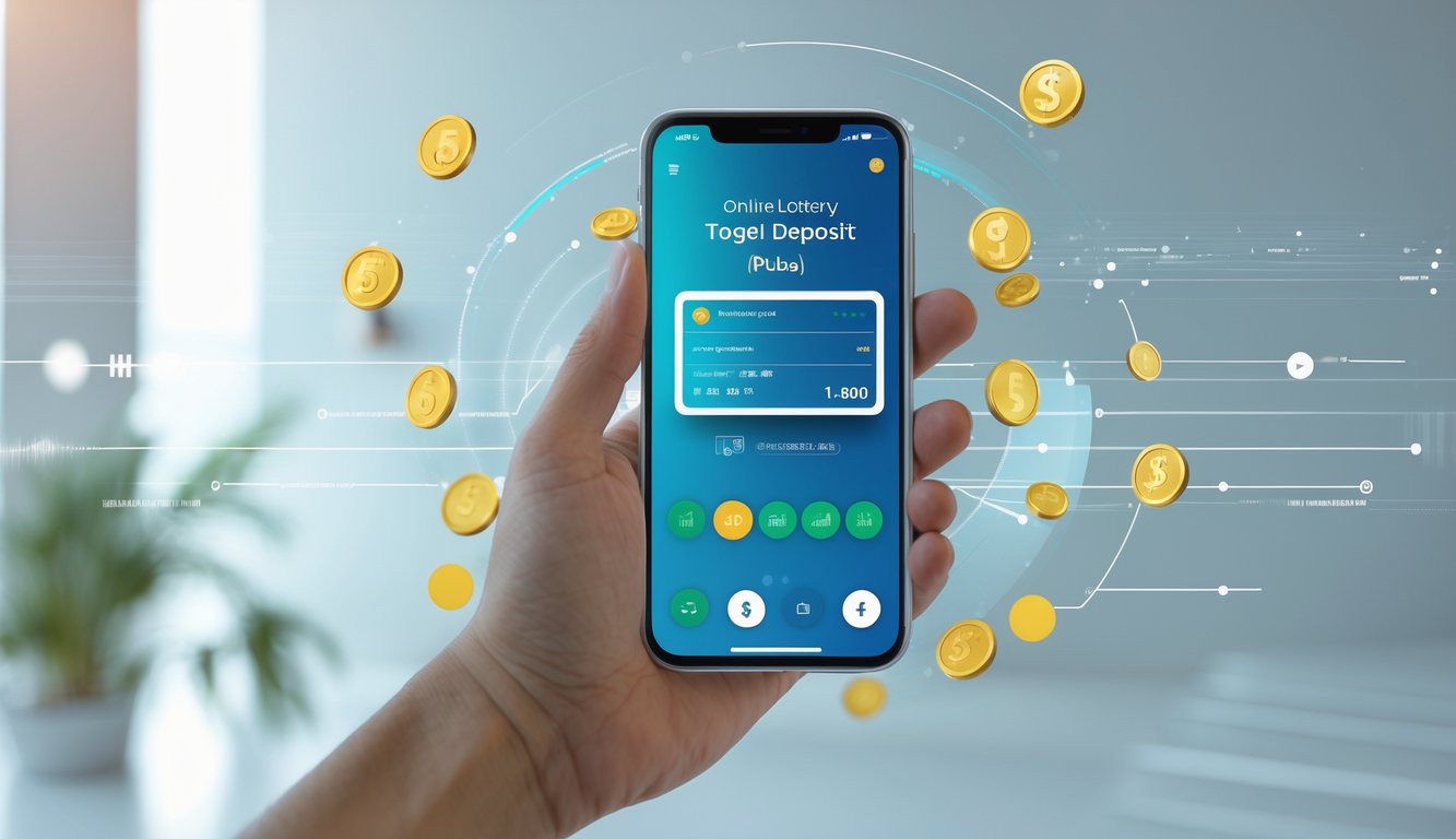 Seseorang memegang smartphone yang menampilkan aplikasi pembayaran digital untuk deposit togel online menggunakan pulsa.