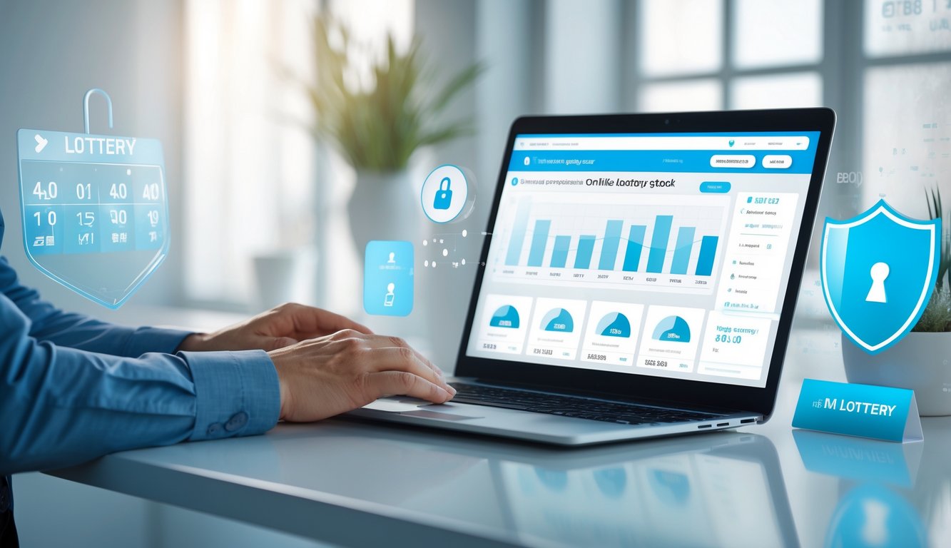 Seorang profesional sedang menggunakan laptop di meja kerja yang rapi dengan tampilan situs togel online di layar.