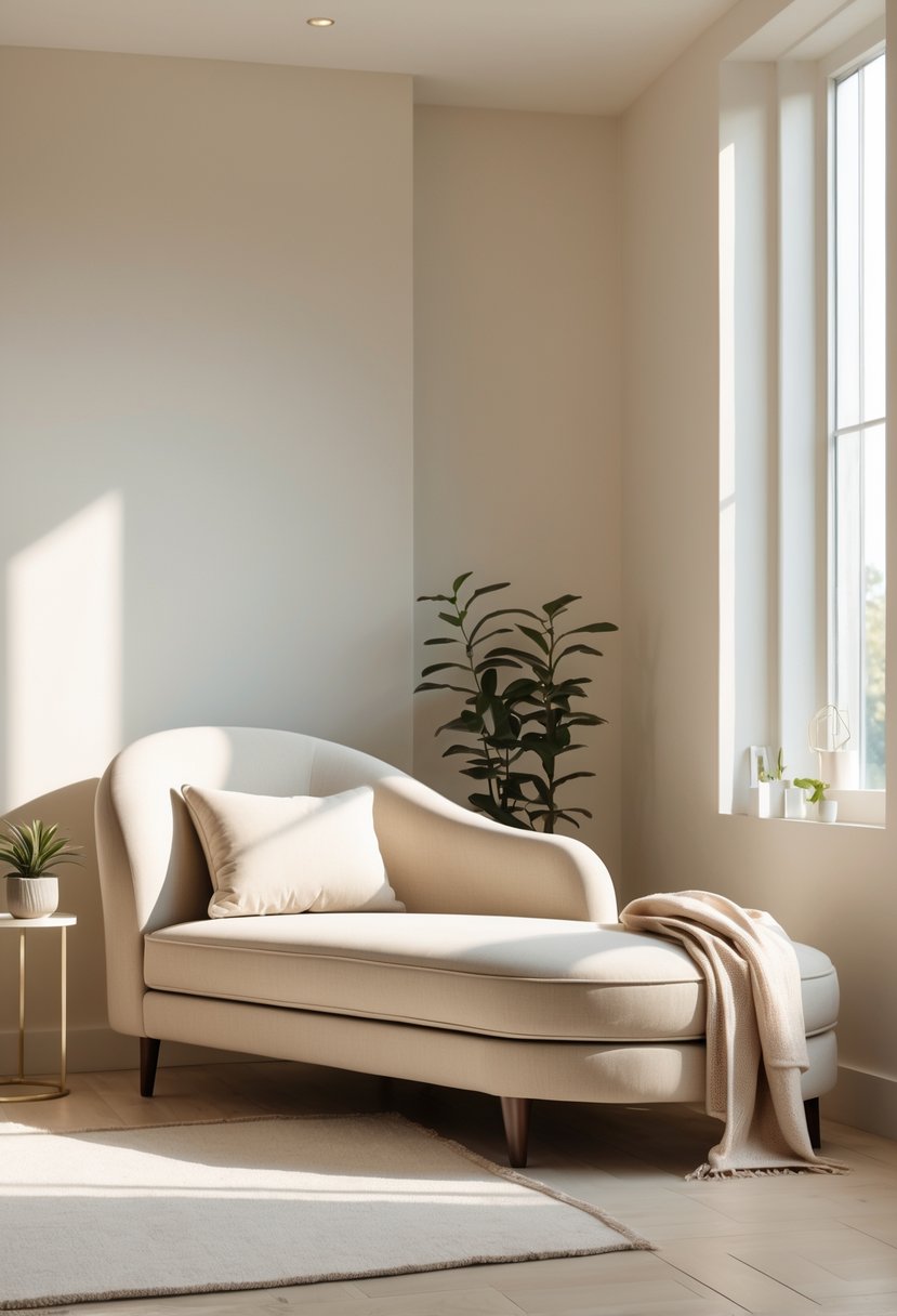 Corner-Free Furniture Ideas for Bedrooms & Living Rooms: 28 Stylish and Space-Savvy Picks 10 A curved chaise lounge in a bright room with natural light, wooden floors, and minimal decor.