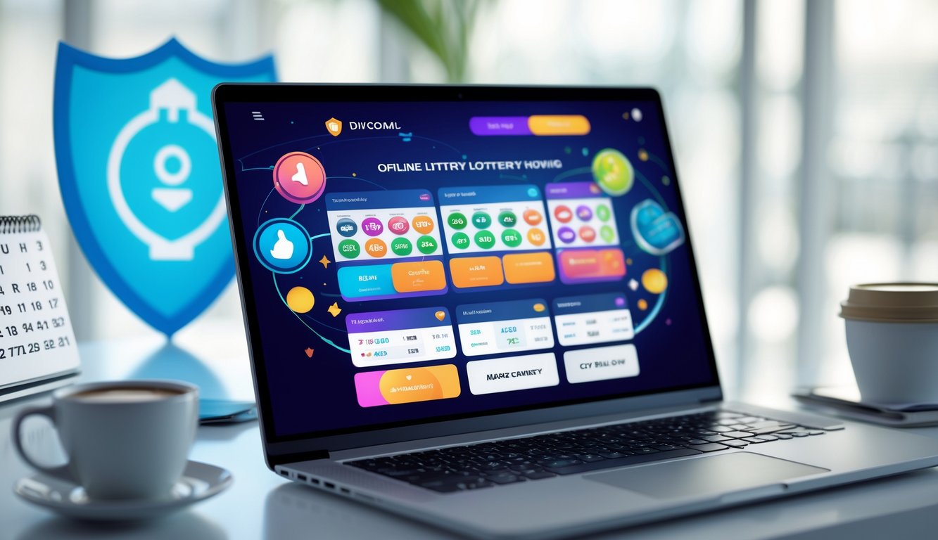 Sebuah meja kerja dengan laptop menampilkan situs togel online yang lengkap dan terpercaya, dengan pencahayaan alami dan suasana yang rapi.