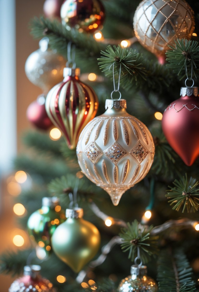Christmas Tree Decorations Ideas 2025: 22 Stylish Ways To Elevate Your Holiday Décor 6 Close-up of a Christmas tree decorated with colorful vintage glass baubles and twinkling lights.