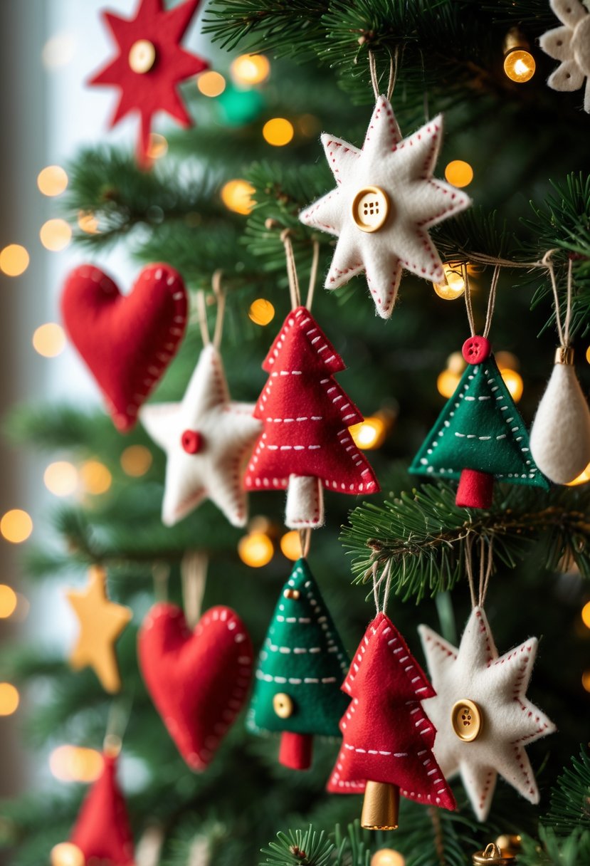 Christmas Tree Decorations Ideas 2025: 22 Stylish Ways To Elevate Your Holiday Décor 14 A Christmas tree decorated with colorful handmade felt ornaments including stars, snowflakes, and hearts, with warm fairy lights glowing in the background.